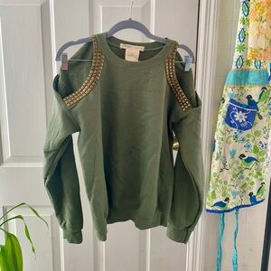Tricia Fix Studded open shoulder sweatshirt NWOT